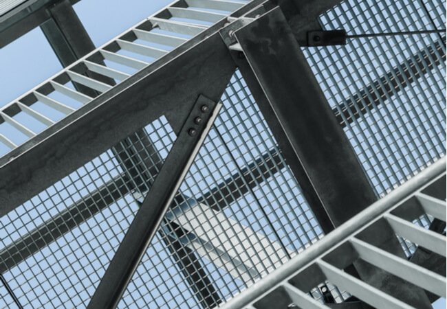 pedestrian walkway made from steel grating