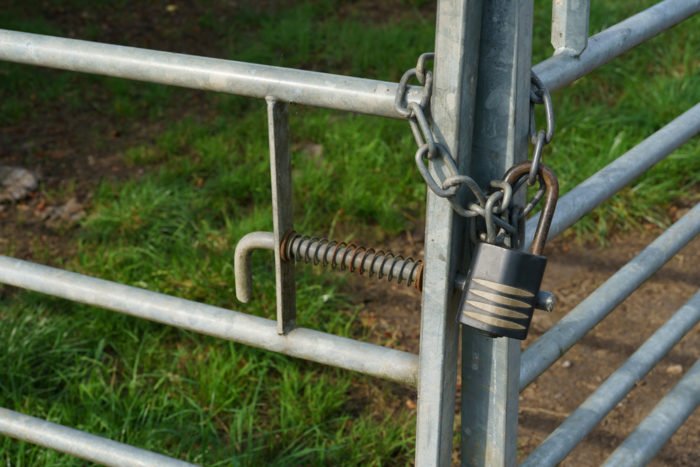 steel fence gate and chain